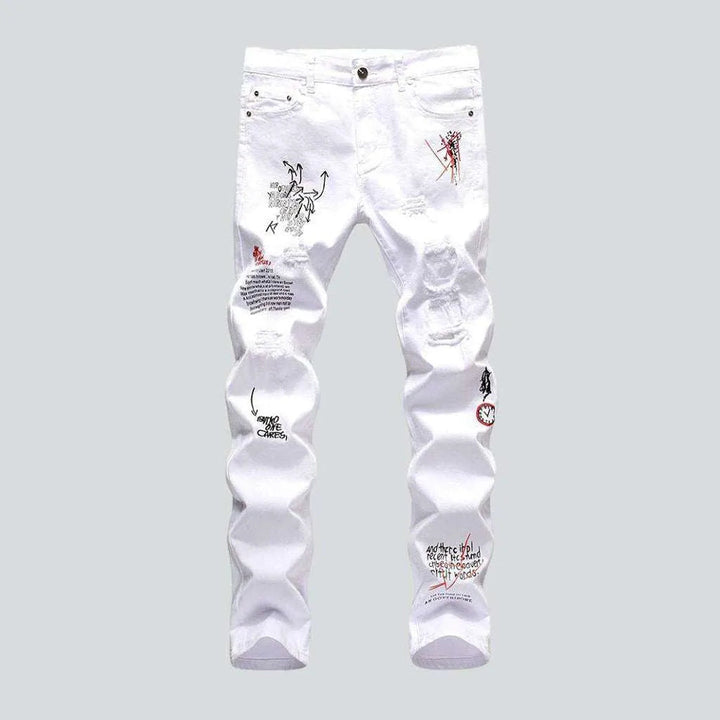 Letters print ripped men's jeans | Jeans4you.shop