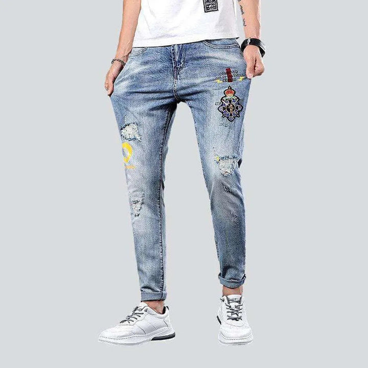 Light blue embroidery men's jeans | Jeans4you.shop