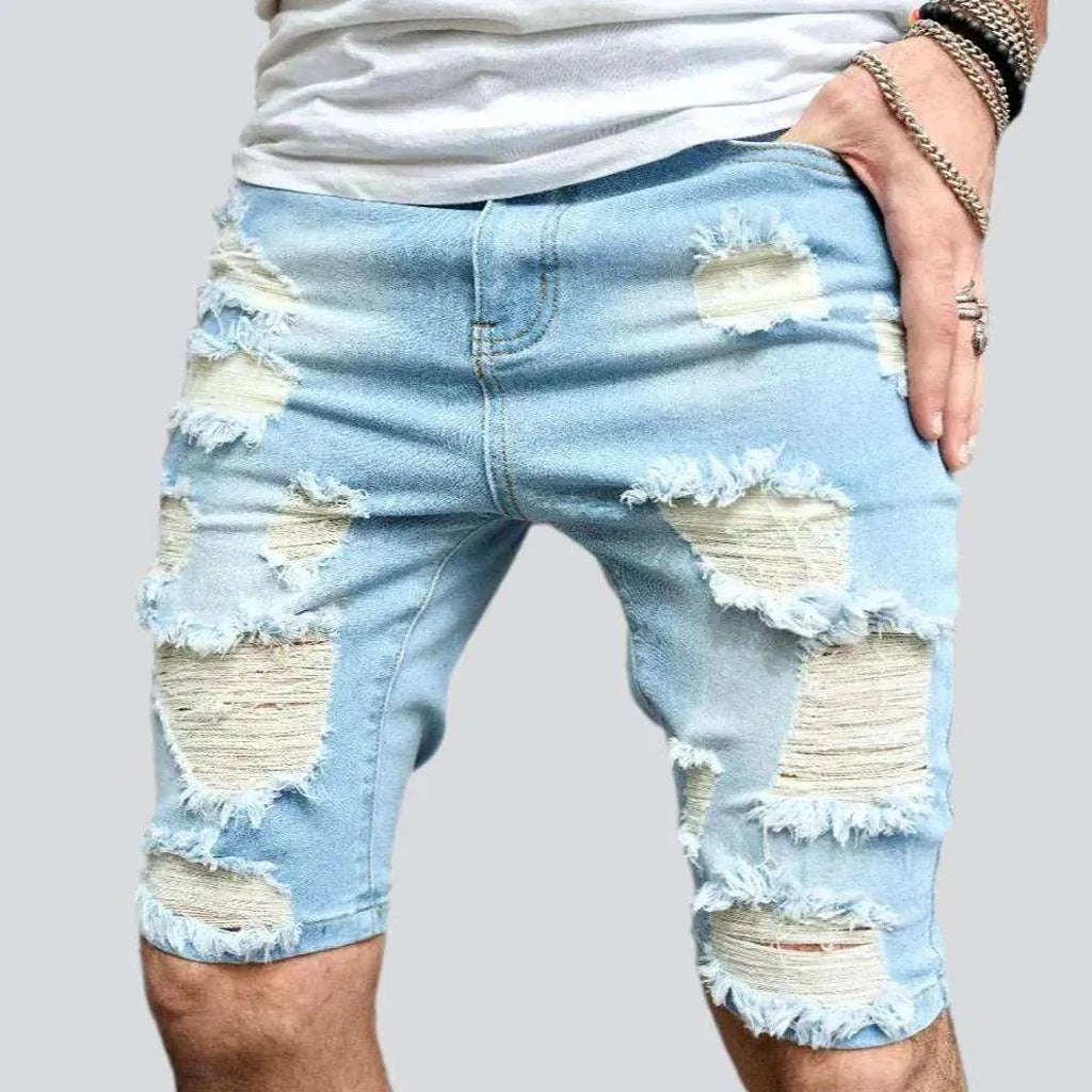 Light skinny distressed denim shorts | Jeans4you.shop
