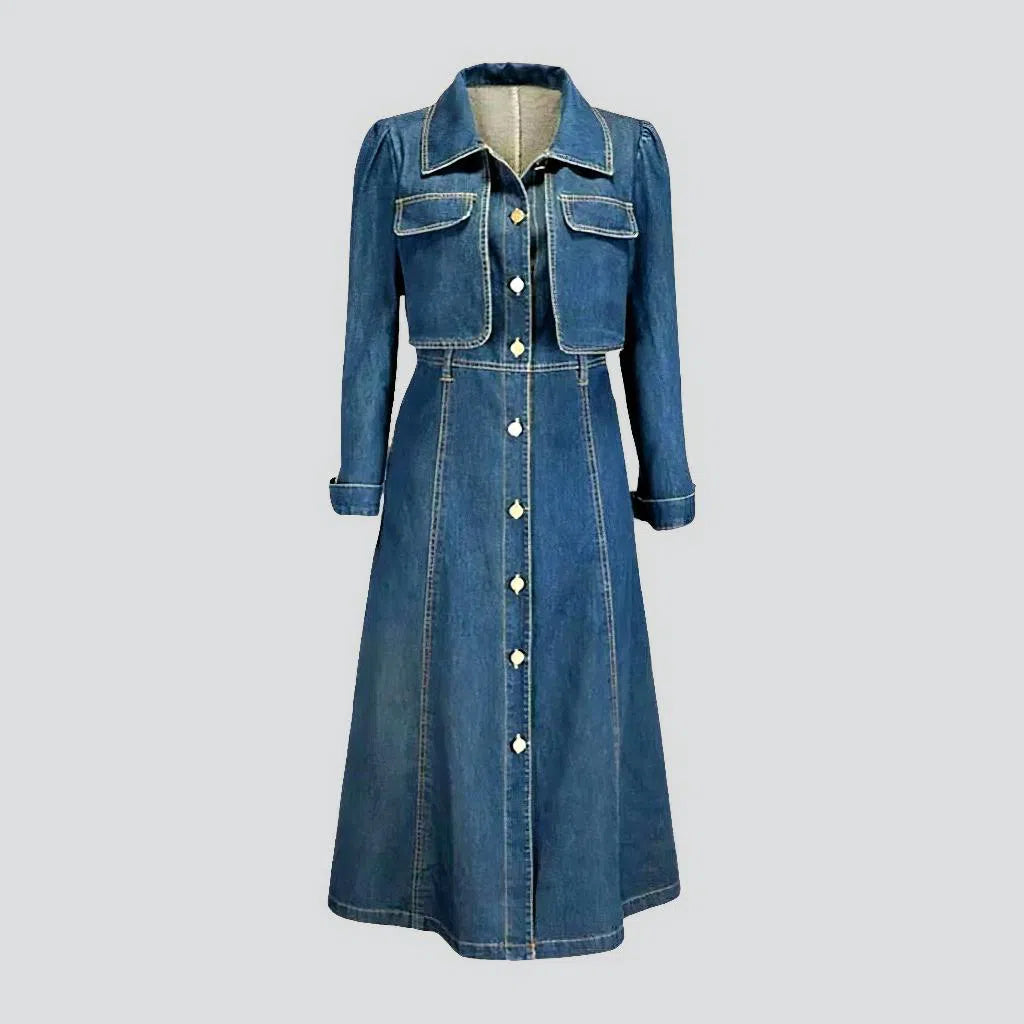 Long-sleeves layered jean dress
 for ladies | Jeans4you.shop