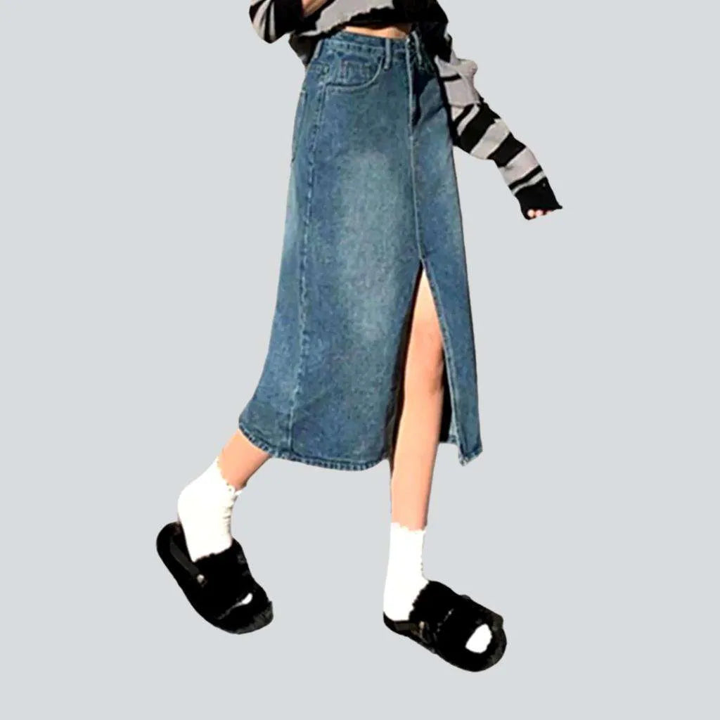 Long slit casual denim skirt | Jeans4you.shop