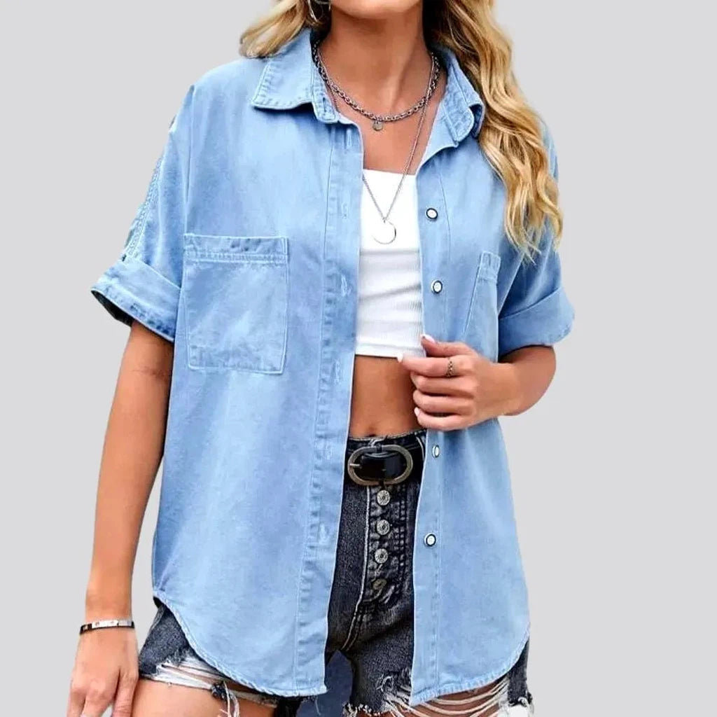 Loose half-sleeve women's denim shirt | Jeans4you.shop