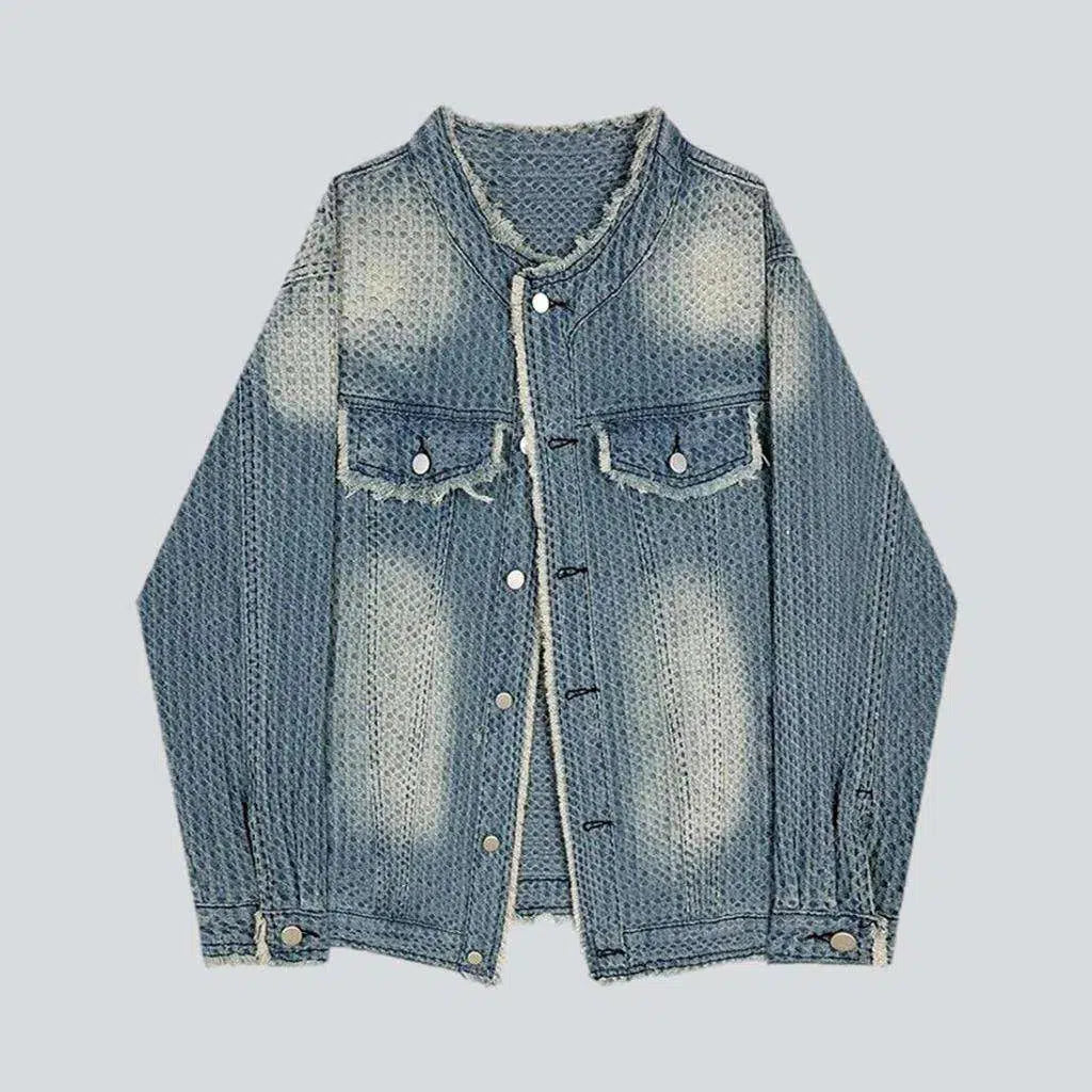 Medium wash distressed denim jacket | Jeans4you.shop