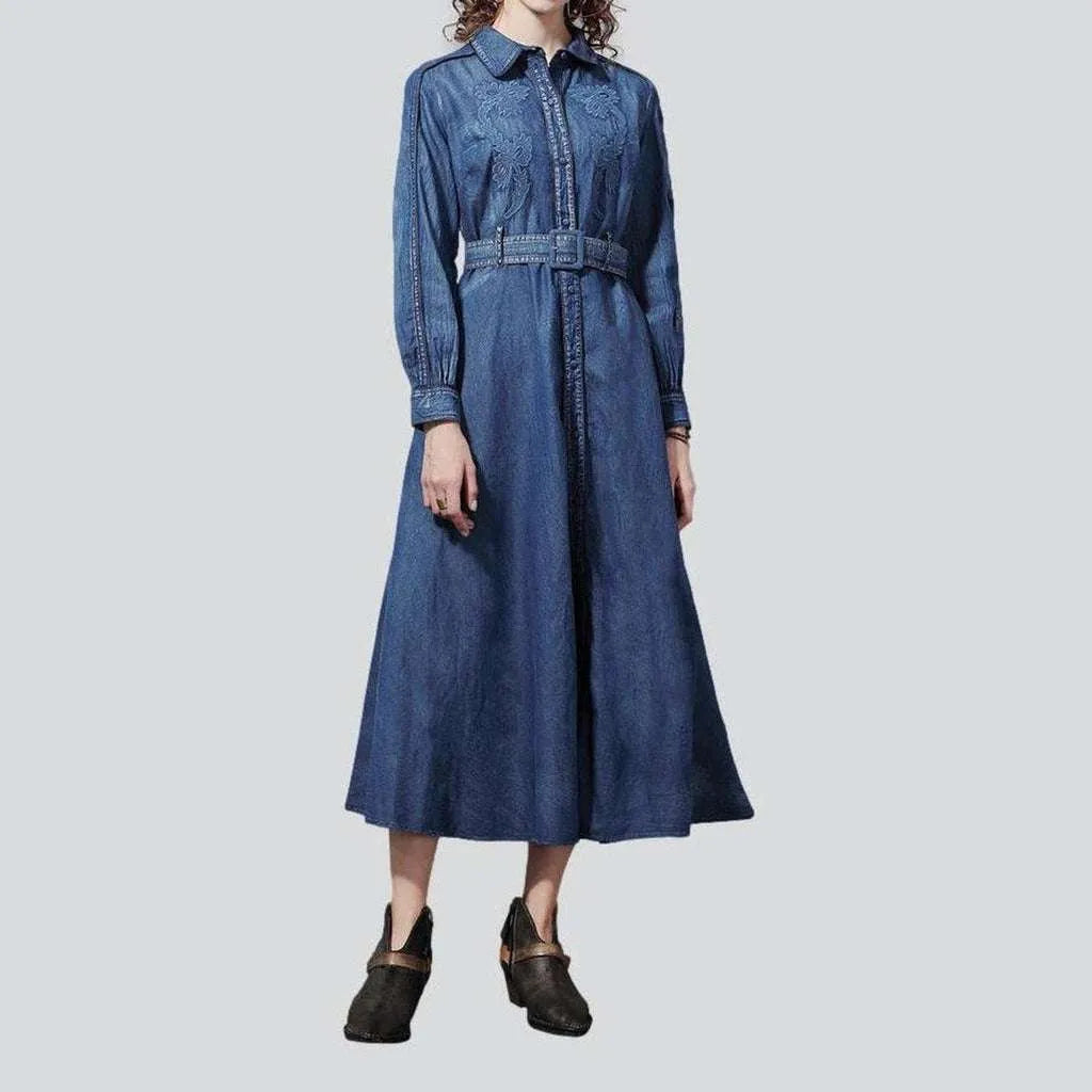 Medium wash embroidered denim dress | Jeans4you.shop