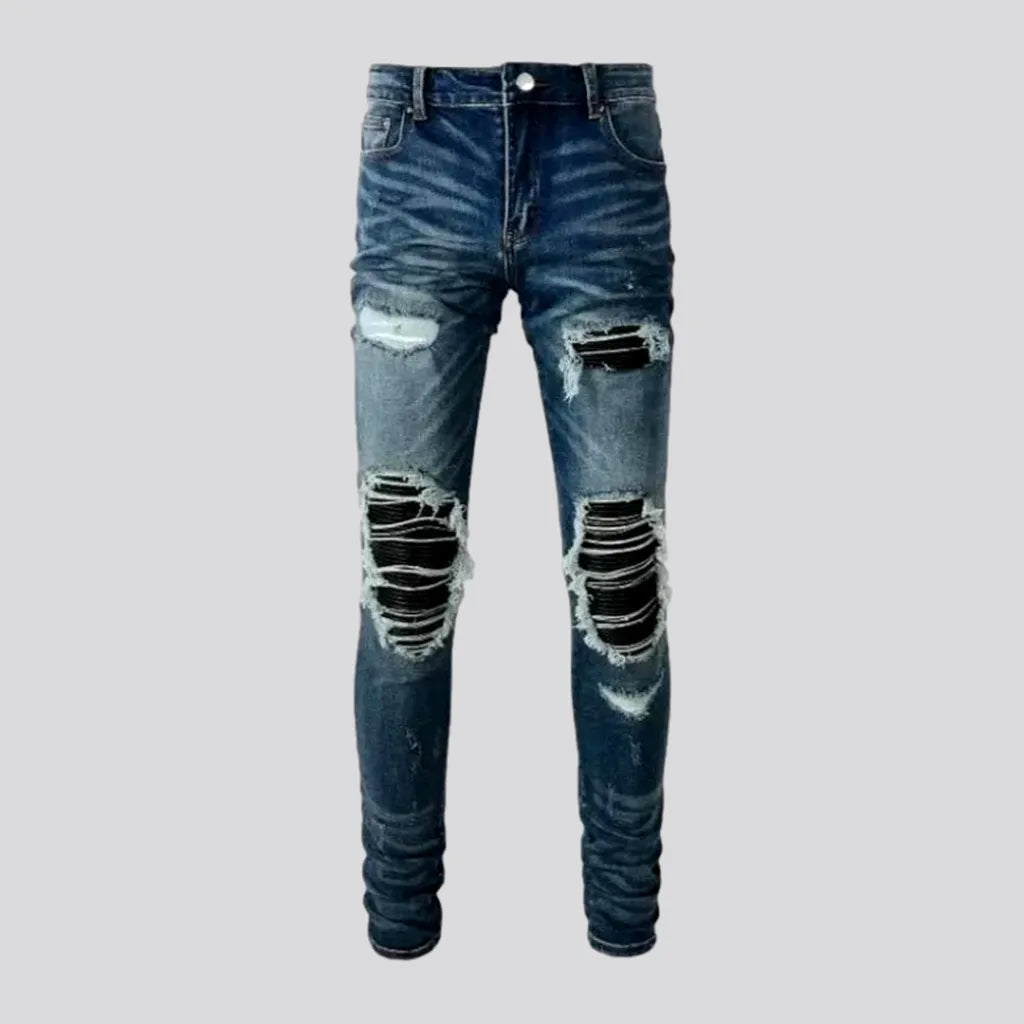 Medium-wash men's black-patch jeans | Jeans4you.shop