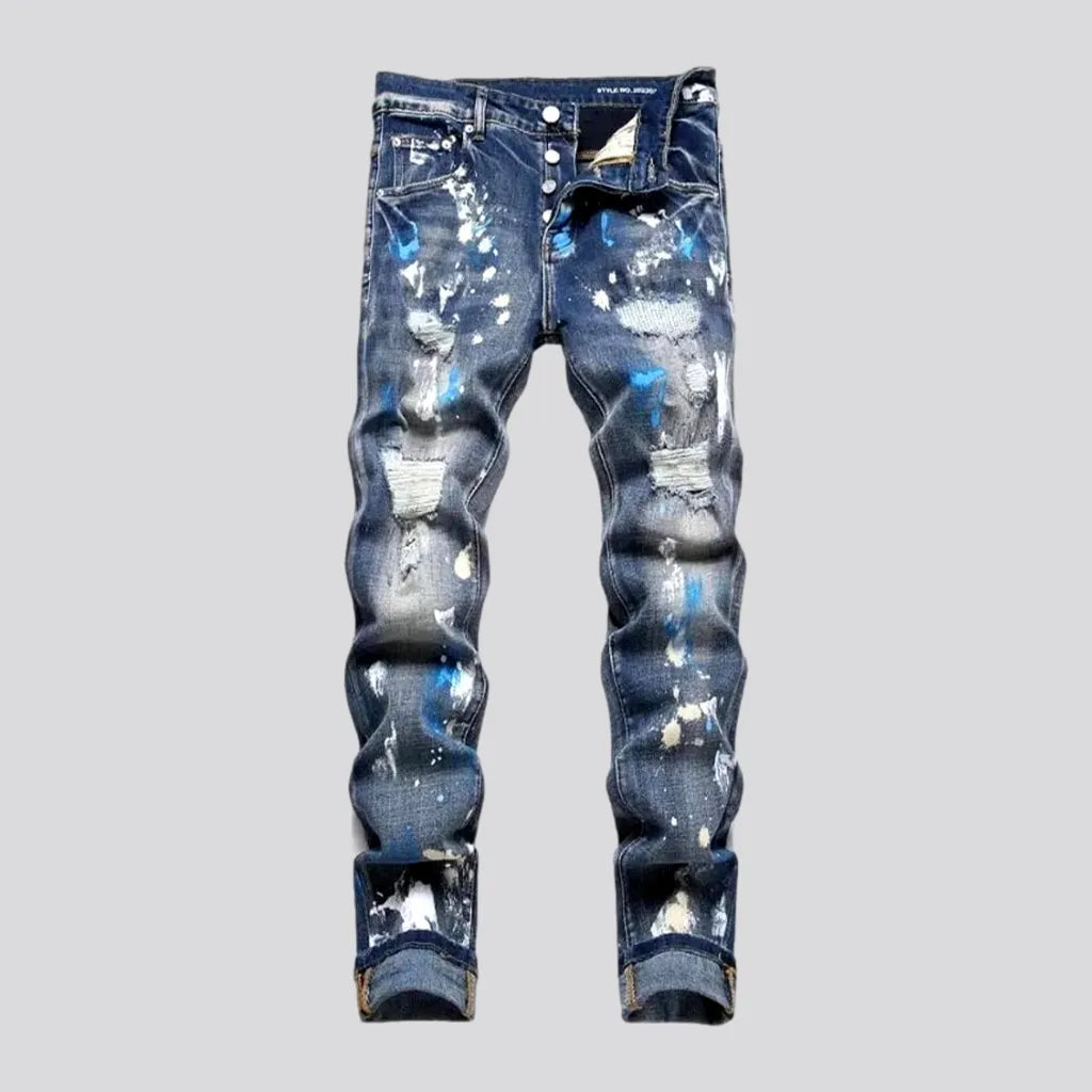 Medium-wash men's painted jeans | Jeans4you.shop
