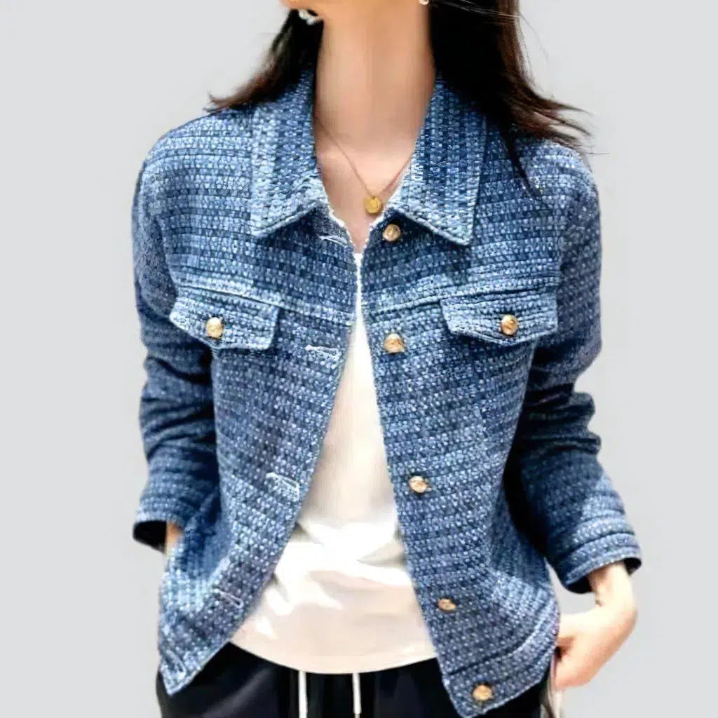 Medium-wash ornament jean jacket | Jeans4you.shop