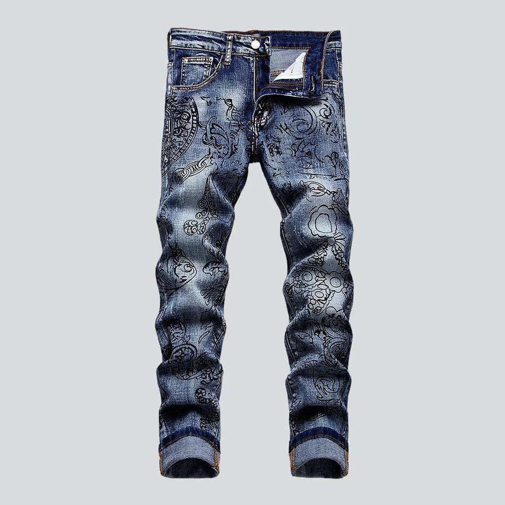 Medium wash painted men's jeans | Jeans4you.shop