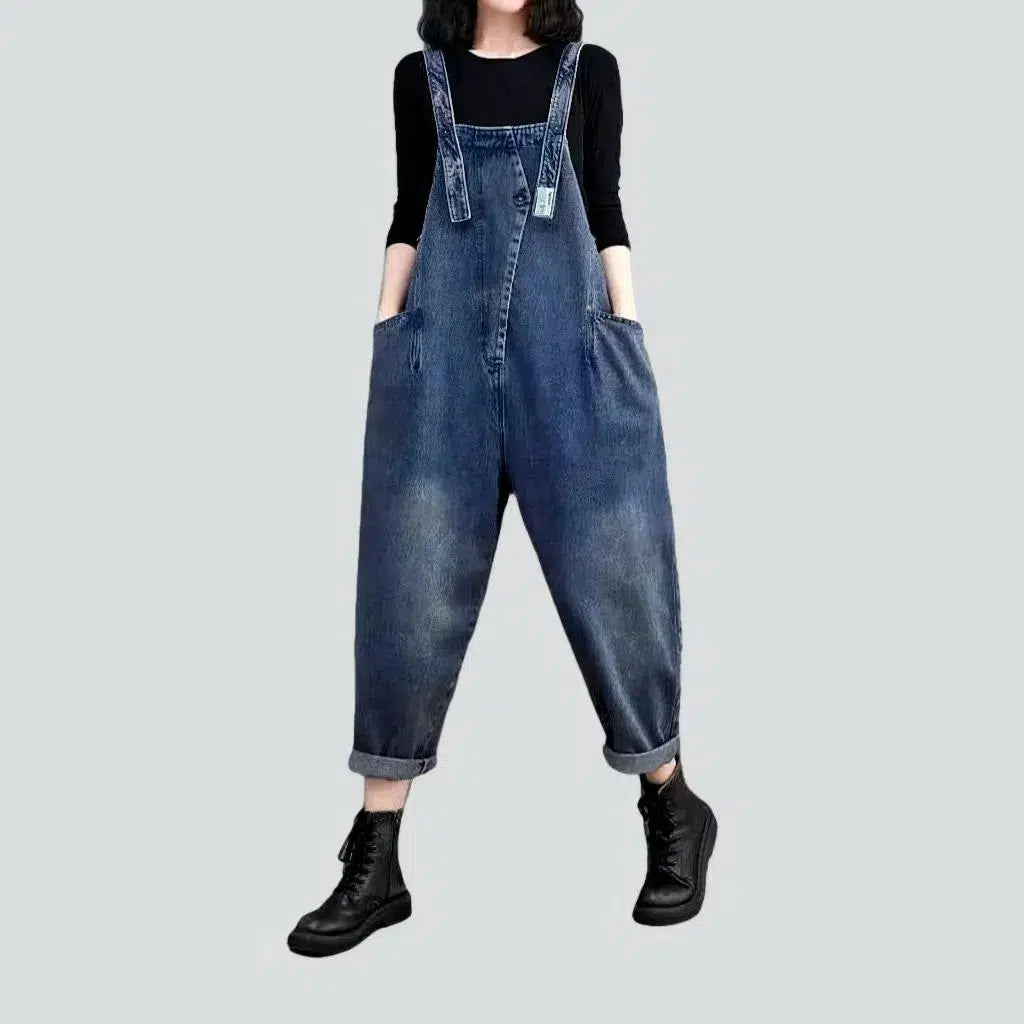Medium-wash sanded jeans jumpsuit | Jeans4you.shop