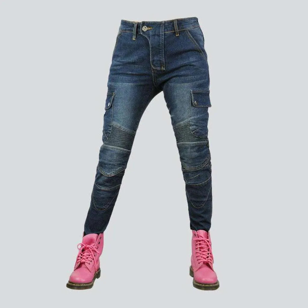 Medium wash women's biker jeans | Jeans4you.shop