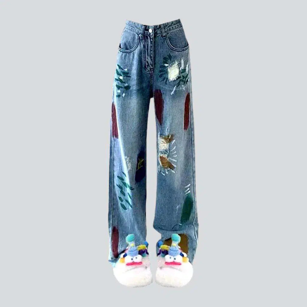 Medium wash women's painted jeans | Jeans4you.shop