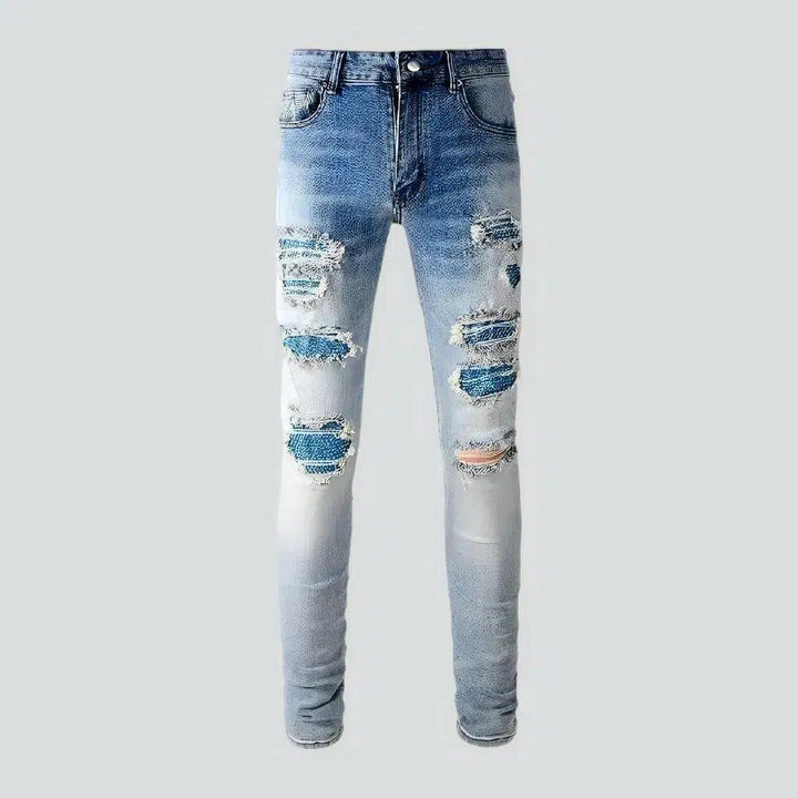 Men's blue-cristal-patch jeans | Jeans4you.shop
