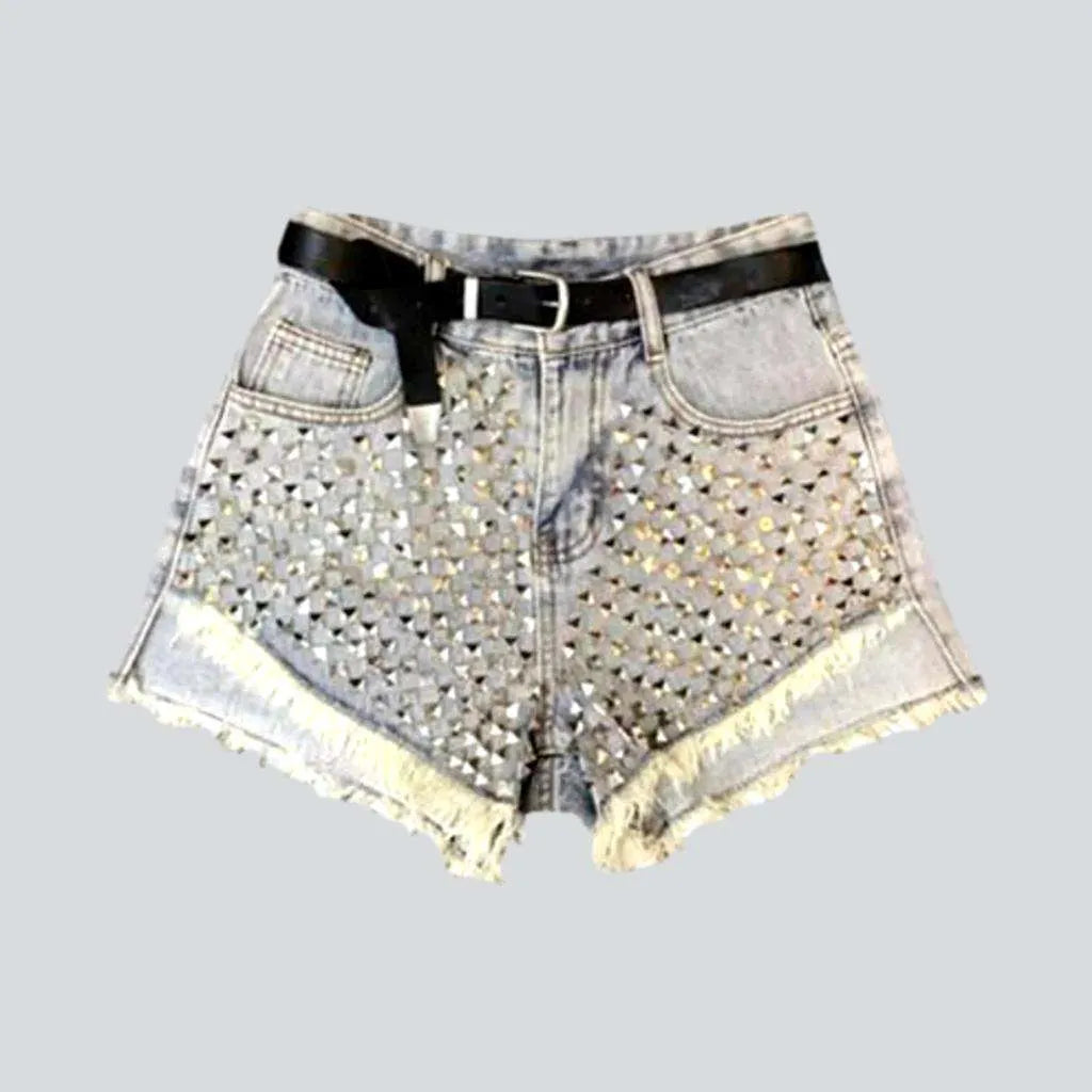Metal embellished asymmetric denim shorts | Jeans4you.shop