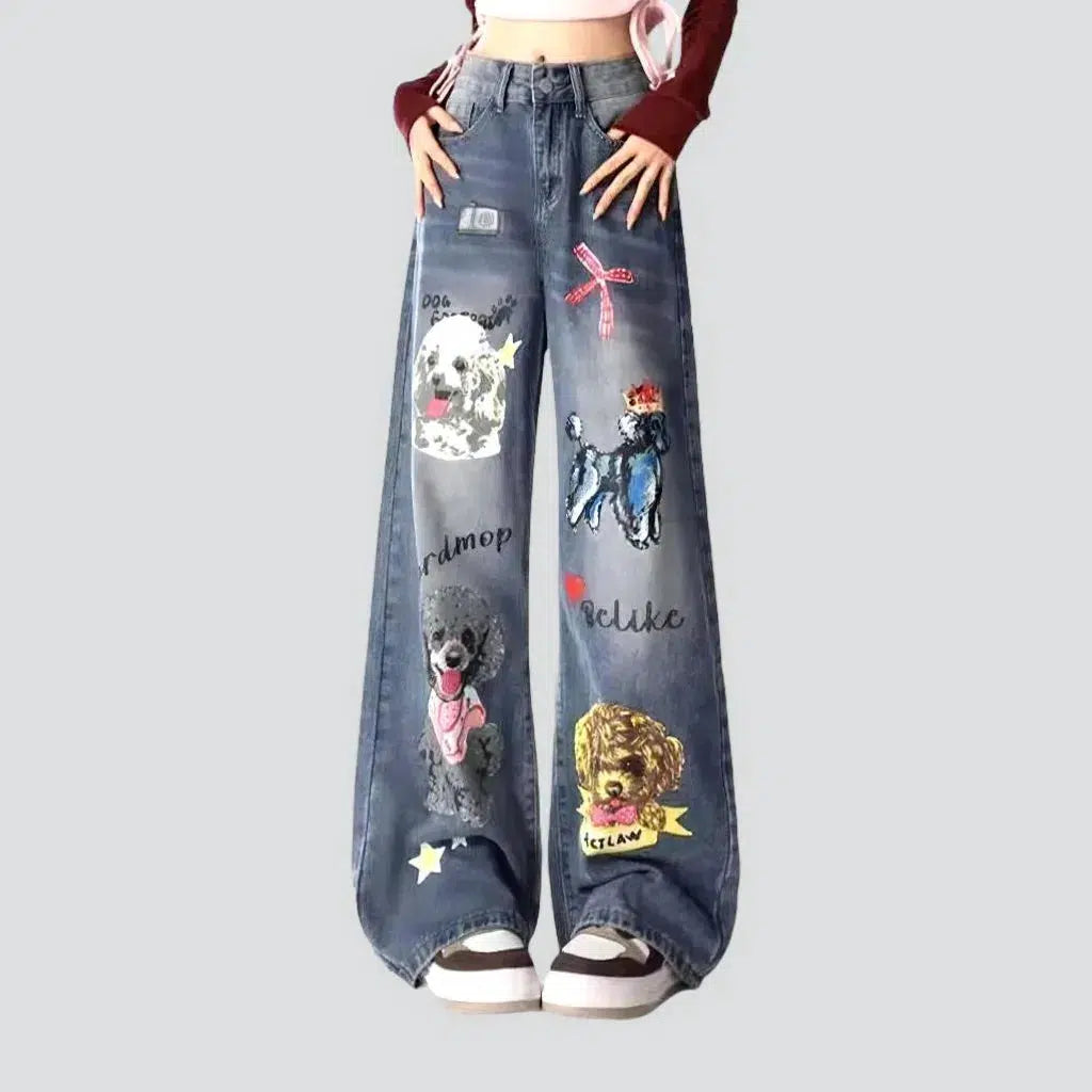 Mid-waist cartoon print jeans
 for ladies | Jeans4you.shop