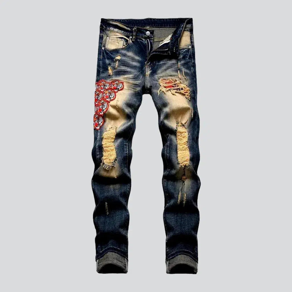 Mid-waist men's patched jeans | Jeans4you.shop