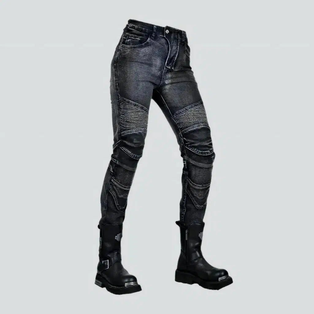 Mid-waist slim motorcycle jeans | Jeans4you.shop