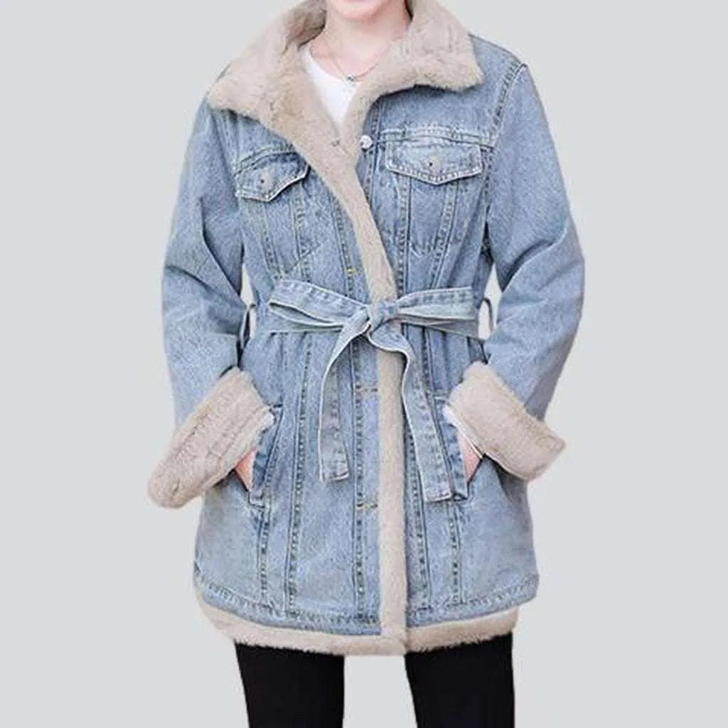Mini denim coat with fur | Jeans4you.shop