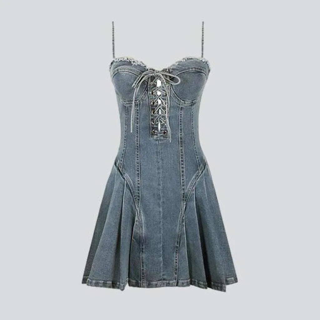 Mini denim dress with drawstrings | Jeans4you.shop