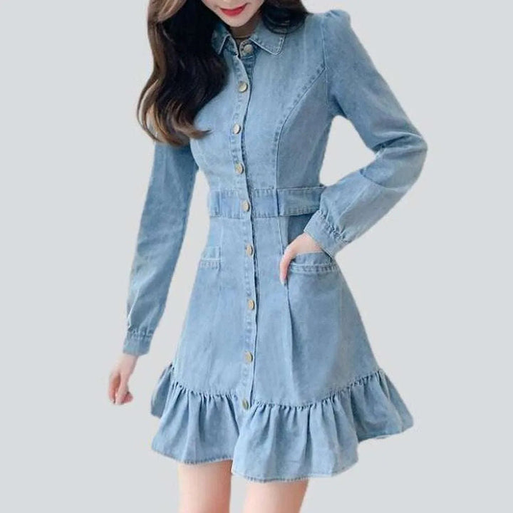 Mini denim dress with ruffles | Jeans4you.shop