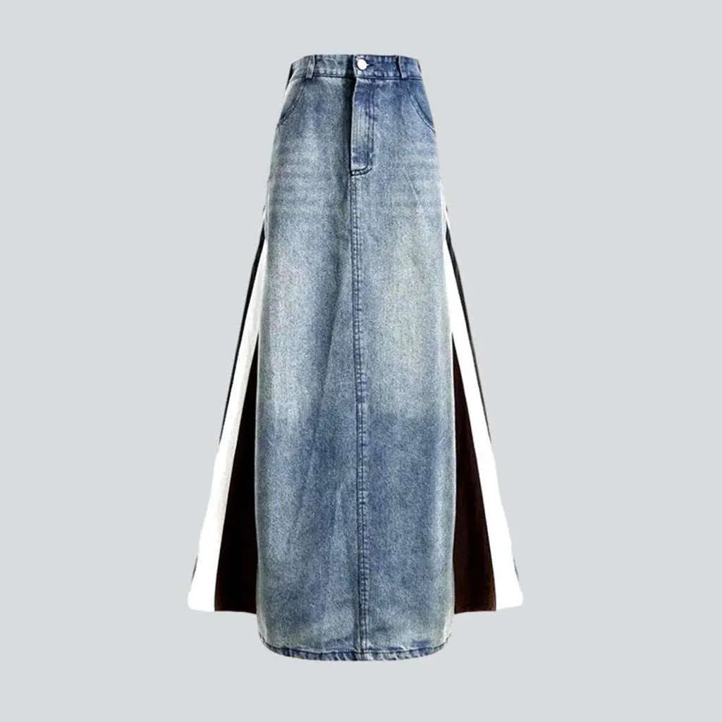 Mixed fabric long denim skirt | Jeans4you.shop