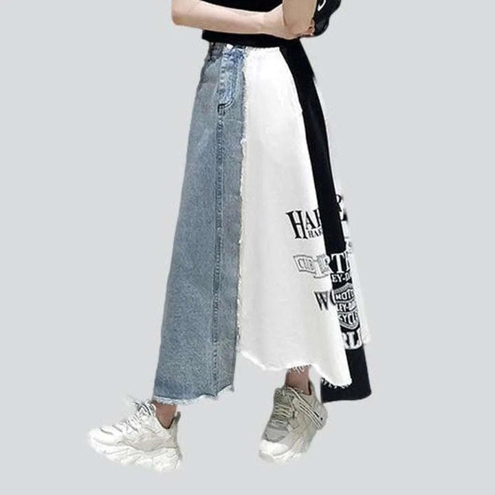Mixed fabrics long denim skirt | Jeans4you.shop