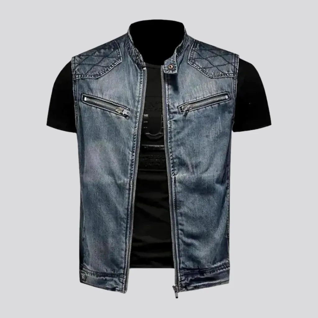 Mixed-fabrics moto men's denim shirt | Jeans4you.shop