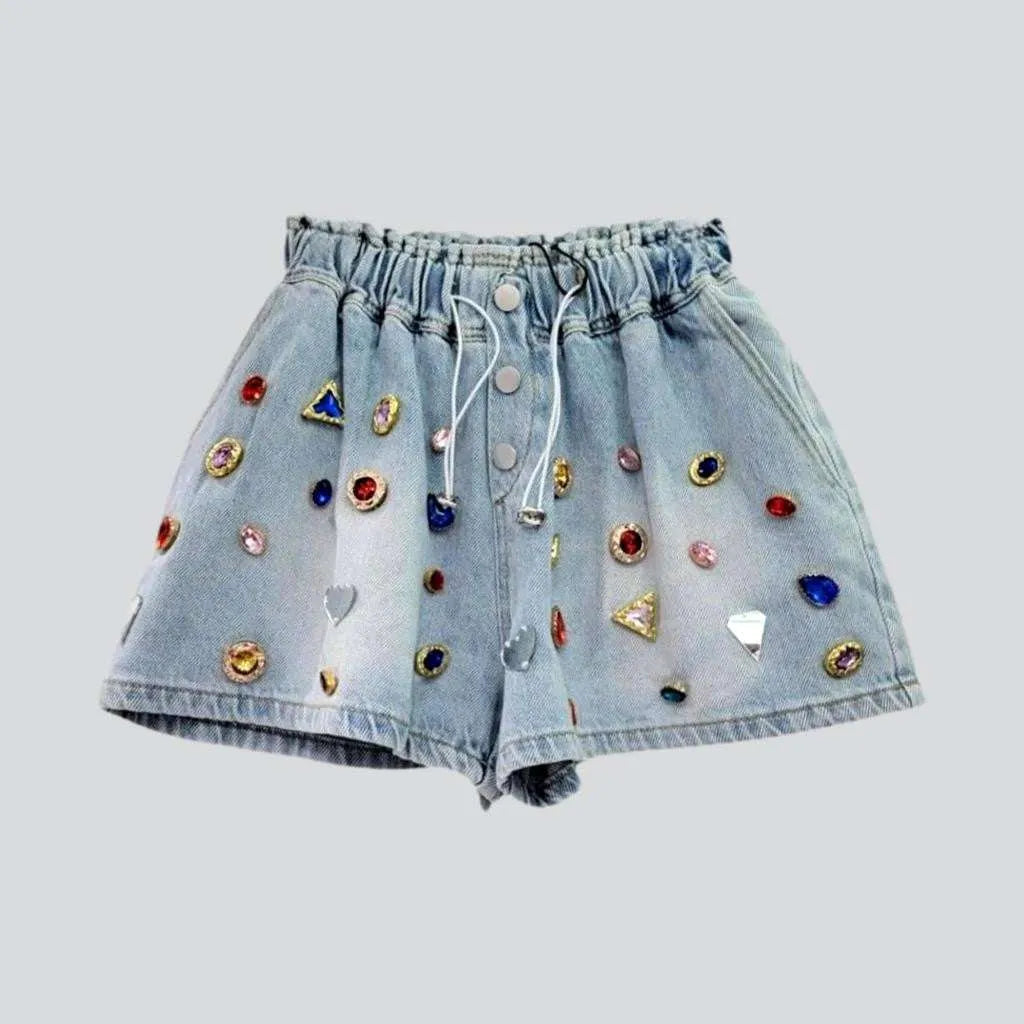 Multi-color rhinestone denim shorts | Jeans4you.shop