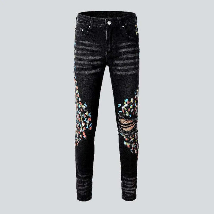 Multicolor stains painted men's jeans | Jeans4you.shop
