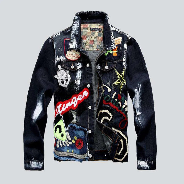 Navy embroidered men's denim jacket | Jeans4you.shop