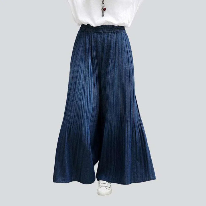 Navy pleated culottes denim pants | Jeans4you.shop