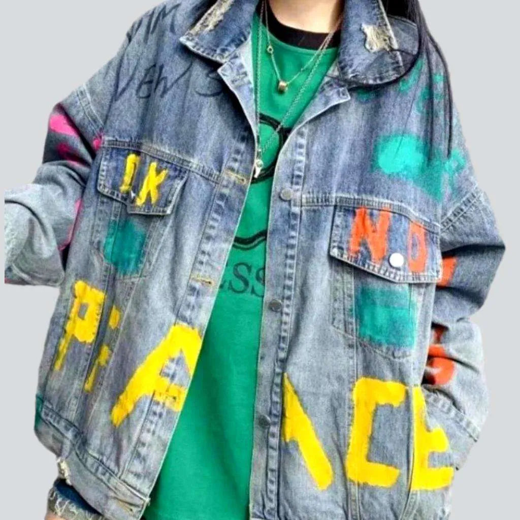 Neon letters vintage denim jacket
 for ladies | Jeans4you.shop