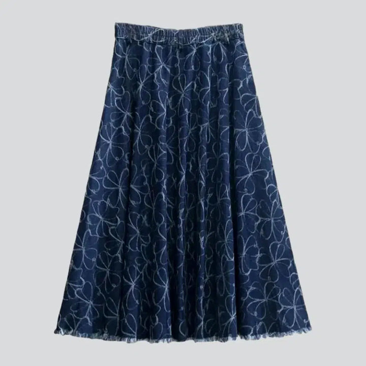 Ornament embroidered denim skirt
 for women