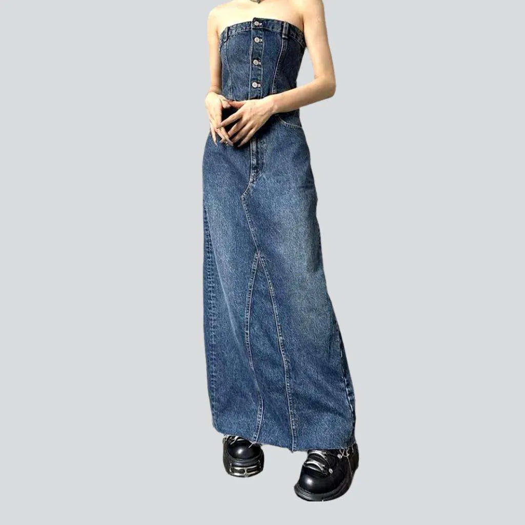 Off-shoulder long denim dress | Jeans4you.shop