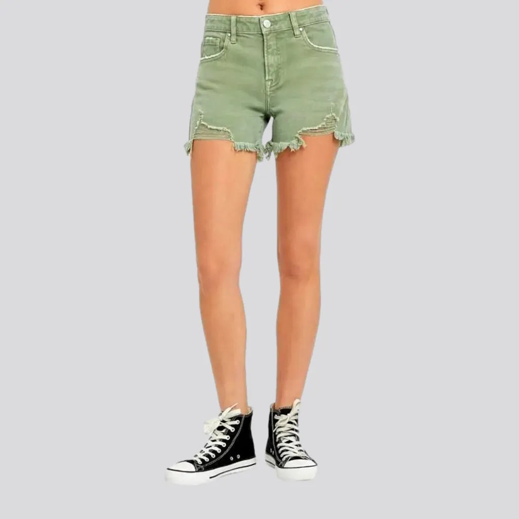 Olive-hue high-waist jean shorts
 for women | Jeans4you.shop
