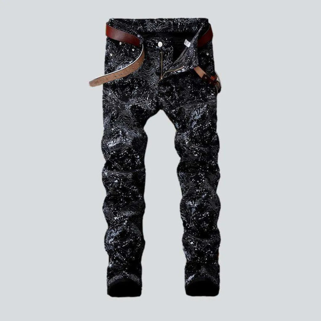 Ornament print black men's jeans | Jeans4you.shop