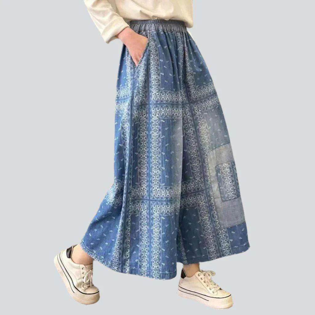 Ornament print culottes denim pants | Jeans4you.shop