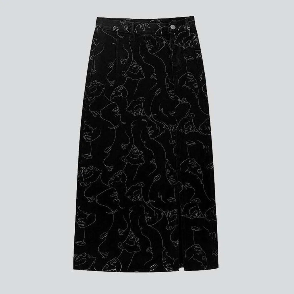 Ornament print long denim skirt | Jeans4you.shop