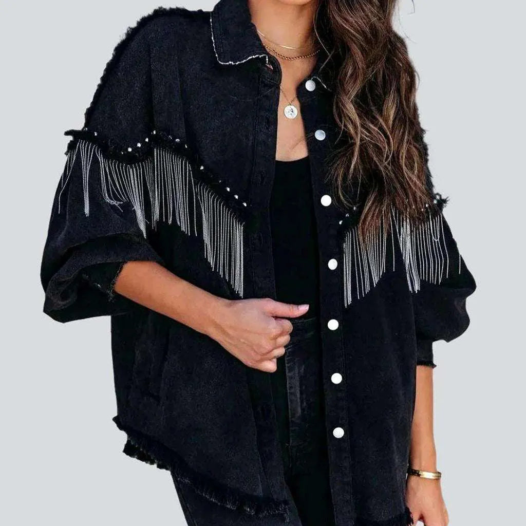 Oversized fringe women's denim jacket | Jeans4you.shop