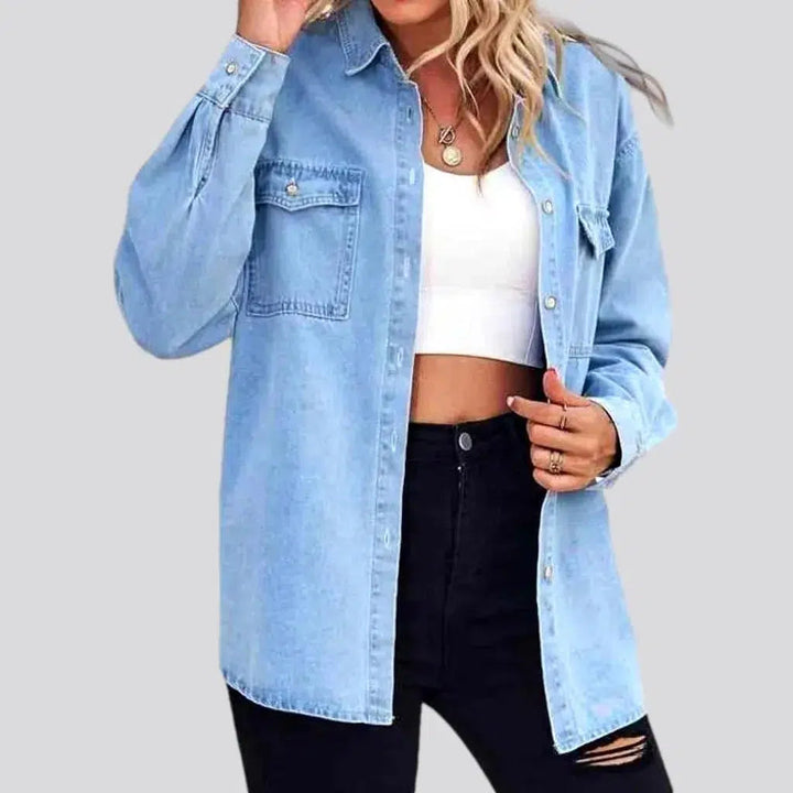 Oversized pebble-washed denim shirt for women | Jeans4you.shop