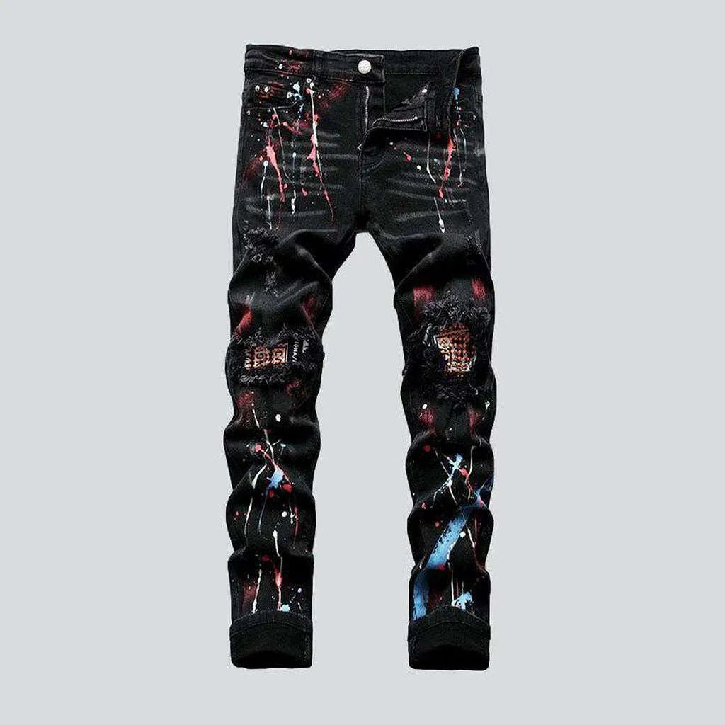 Paint splatter print black jeans | Jeans4you.shop
