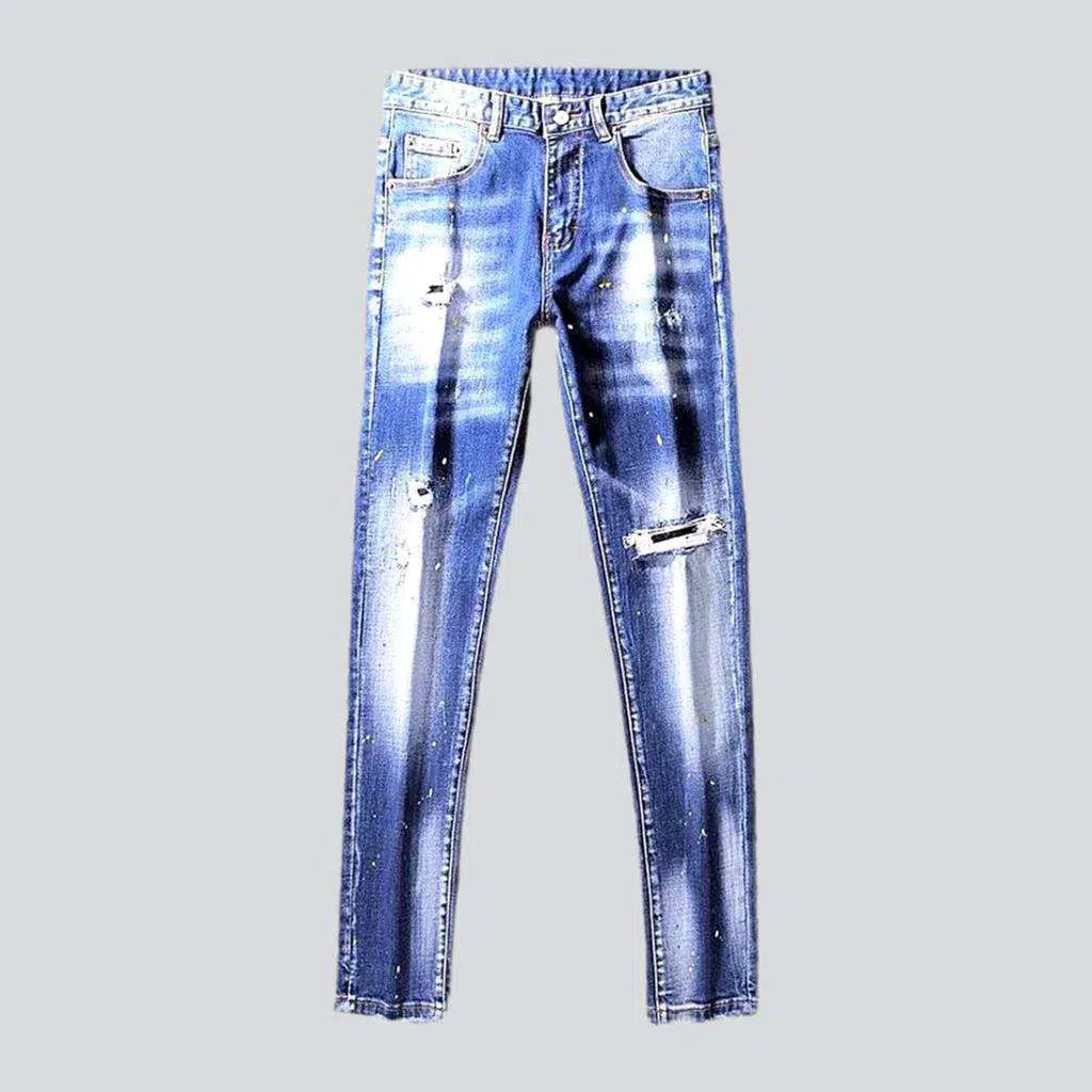 Paint-splattered medium men's wash jeans | Jeans4you.shop