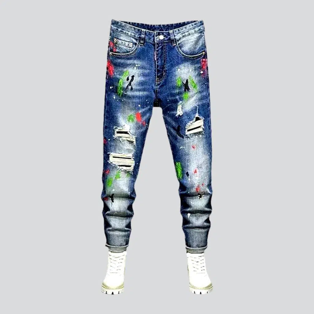 Paint-splattered medium wash jeans | Jeans4you.shop