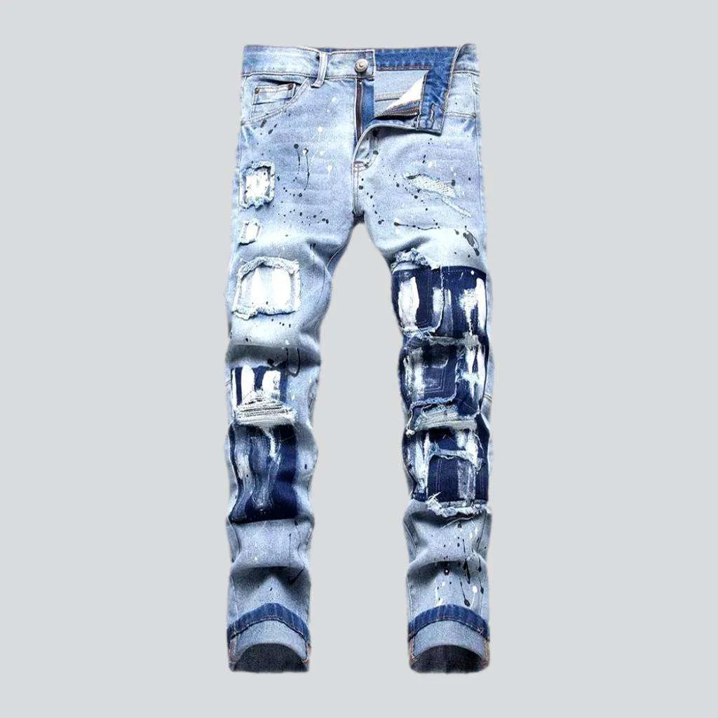 Paint-splattered men's patchwork jeans | Jeans4you.shop