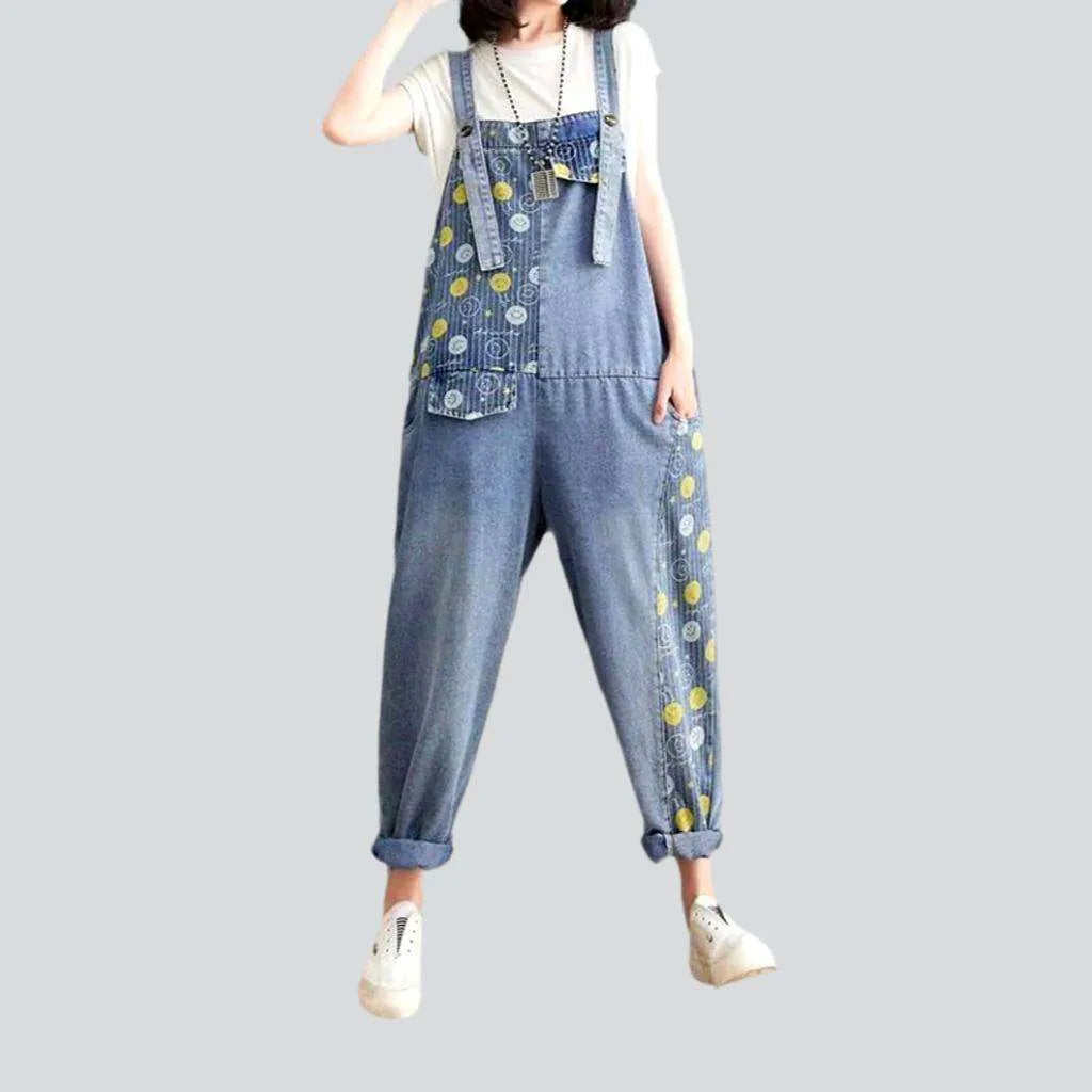 Partly bubble print denim jumpsuit | Jeans4you.shop