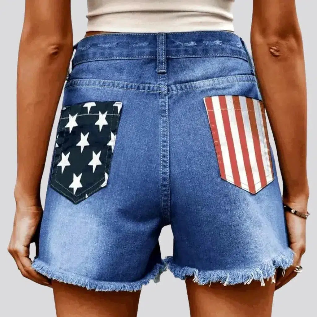 Patched high-waist jean shorts
 for women | Jeans4you.shop