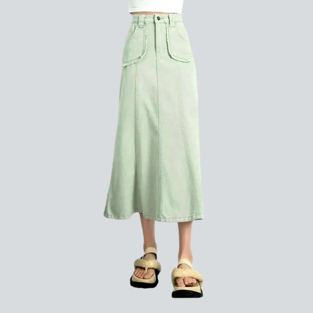 Patched pocket long denim skirt | Jeans4you.shop