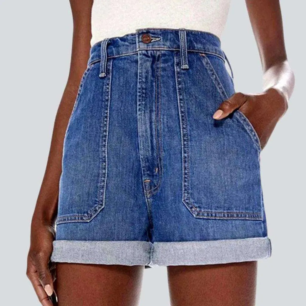 Patched pocket wide denim shorts | Jeans4you.shop