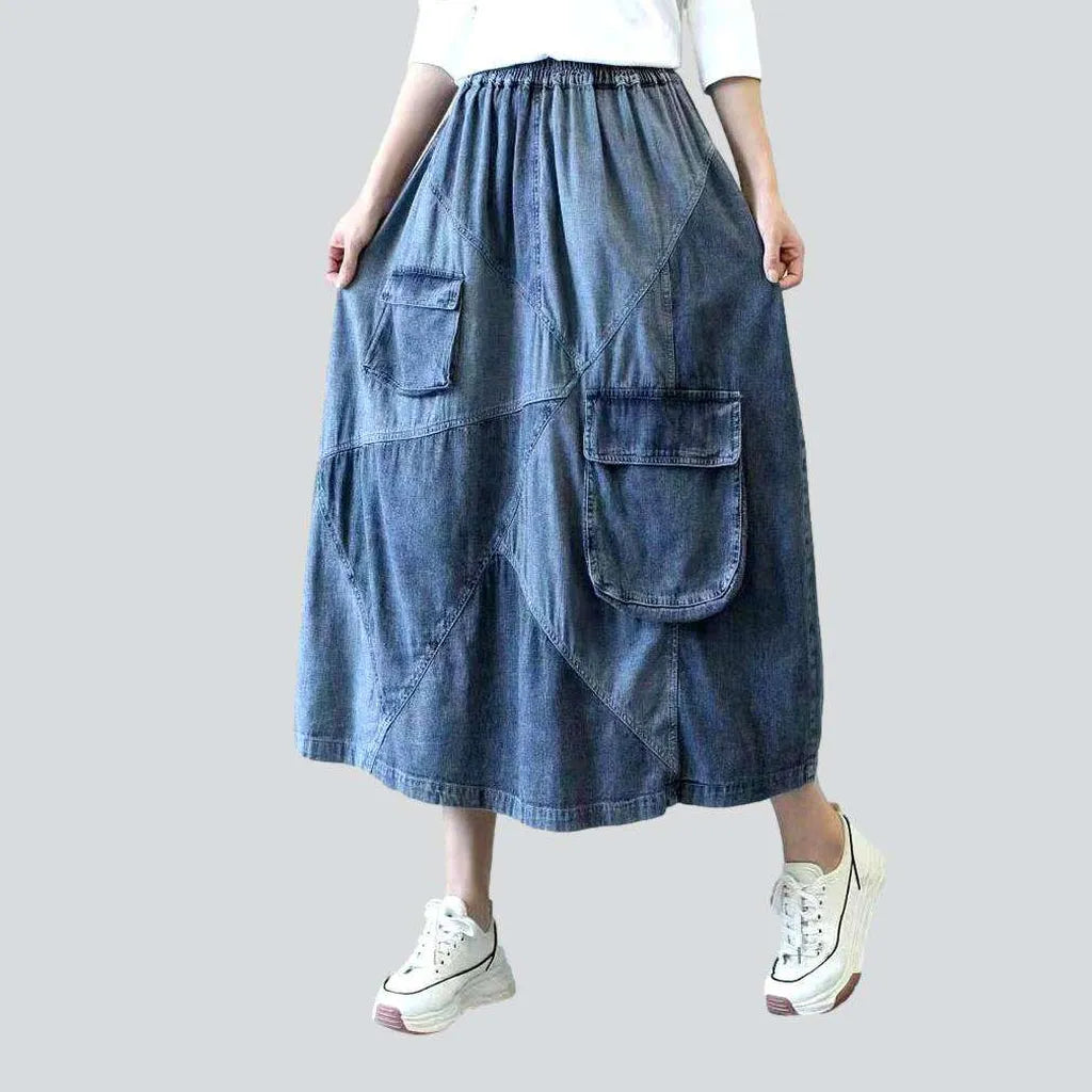 Patchwork cargo long jeans skirt | Jeans4you.shop