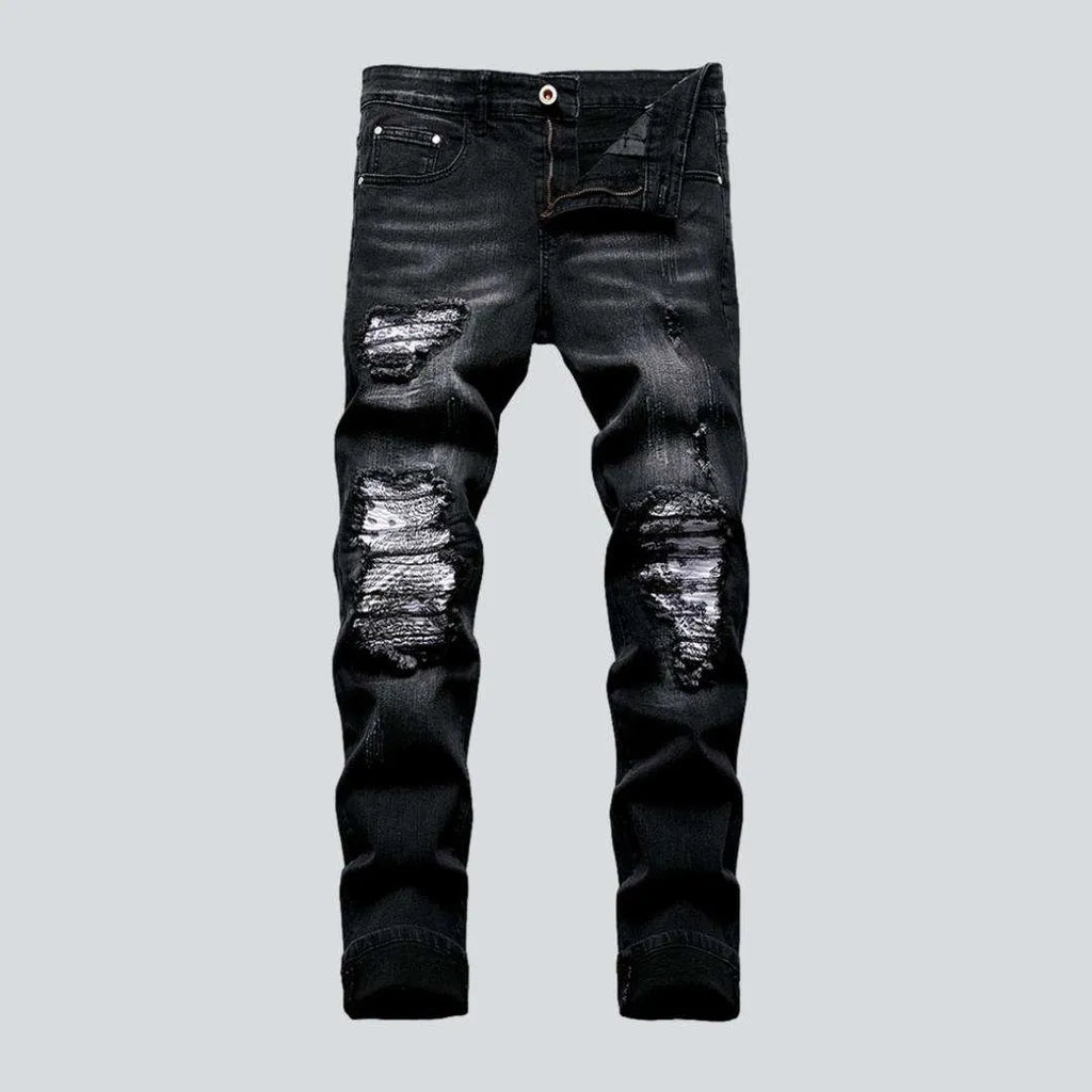 Patchwork knees biker men's jeans | Jeans4you.shop
