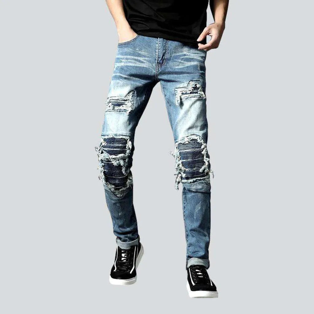 Patchwork knees men's biker jeans | Jeans4you.shop